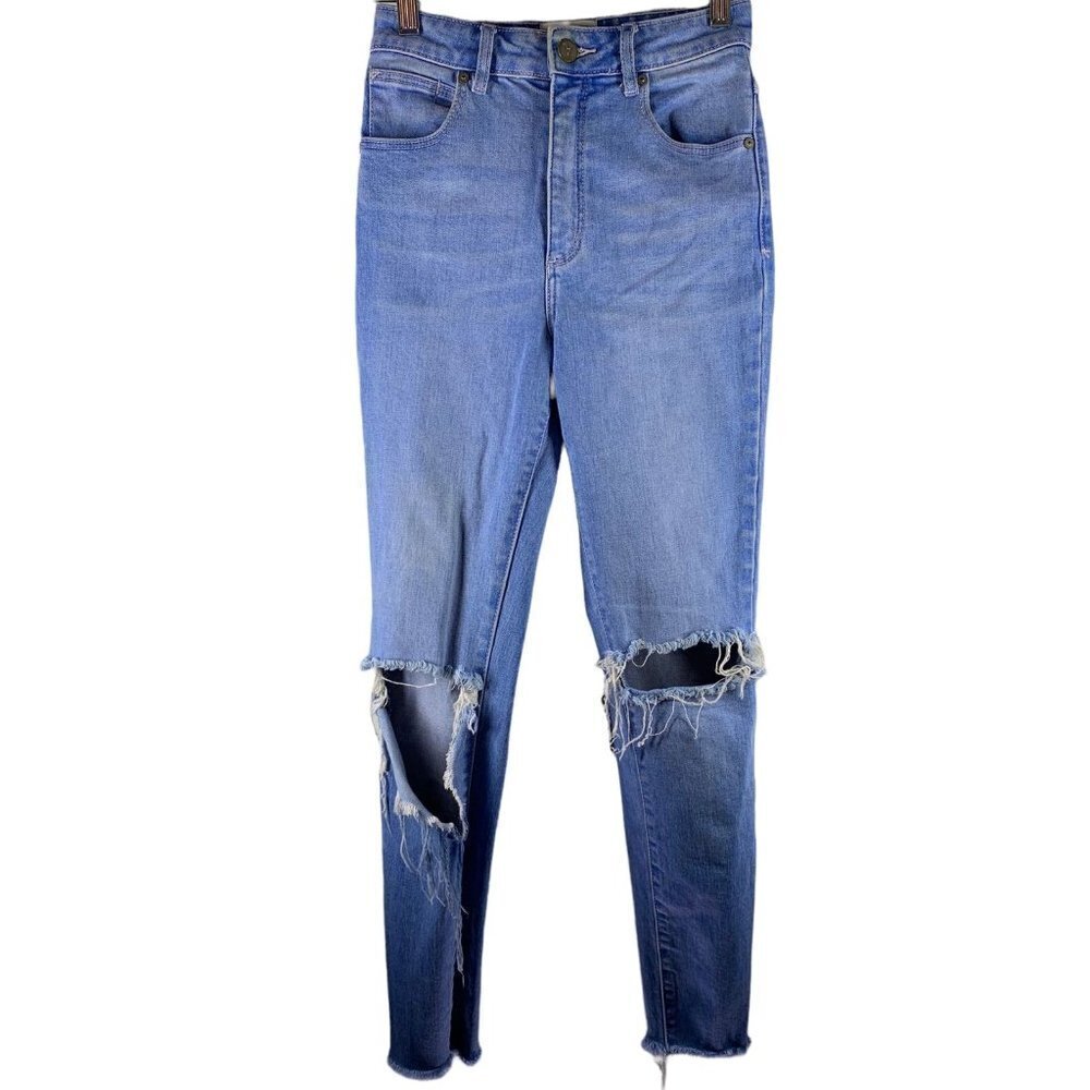 ABRAND High Skinny Light Wash Distressed Raw Hem Busted Knee Jeans Size 6/24